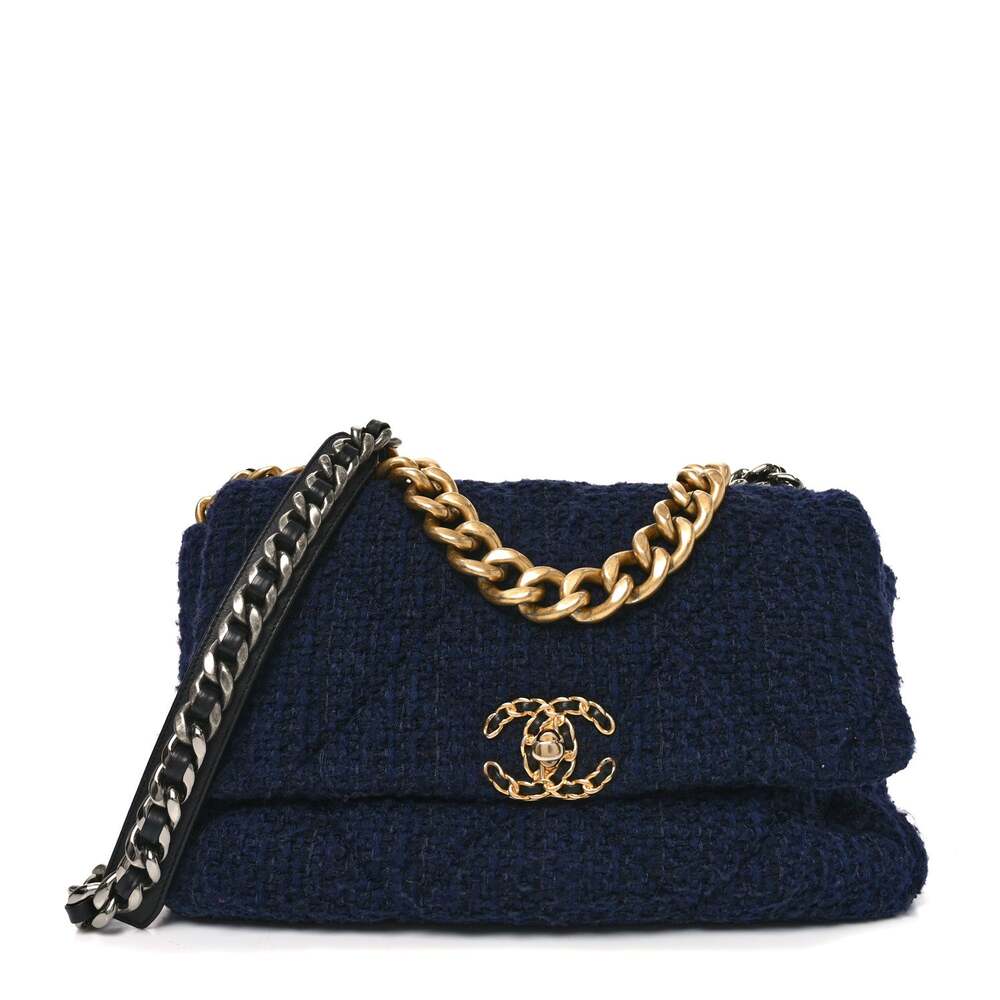 Tweed Quilted Large Chanel 19 Flap Navy #308289C29B